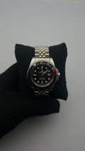 RX GMT ACERO PLATEADO/TRENZADO CARA NEGRA BISEL NEGRO/ROJO