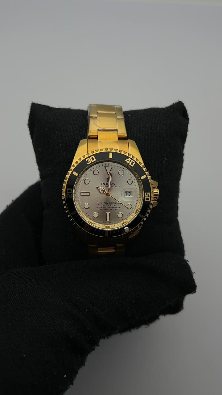 RX SUBMRN TRADICIONAL DORADO CARA PLATEADA BISEL NEGRO