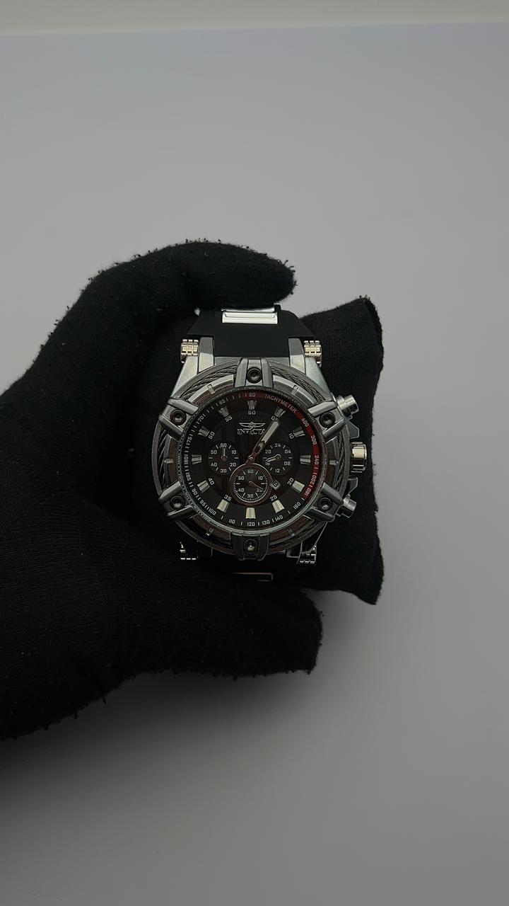 INVIC TCHY GOMA/NEGRO BISEL/REDONDO/PLATEADO CARA NEGRA