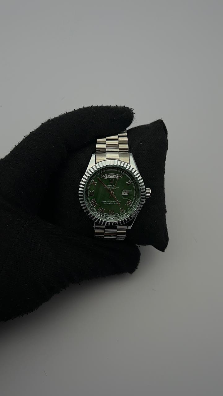 RX DT ACERO/TRENZADO/PLATEADO CARA/VERDE/ROMANOS BISEL/PLATEADO