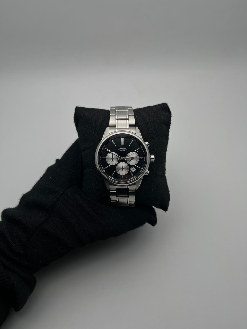 CASIO ACERO/PLATEADO CARA PLATEADA/NEGRA 3 CRONOS BISEL/PLATEADO