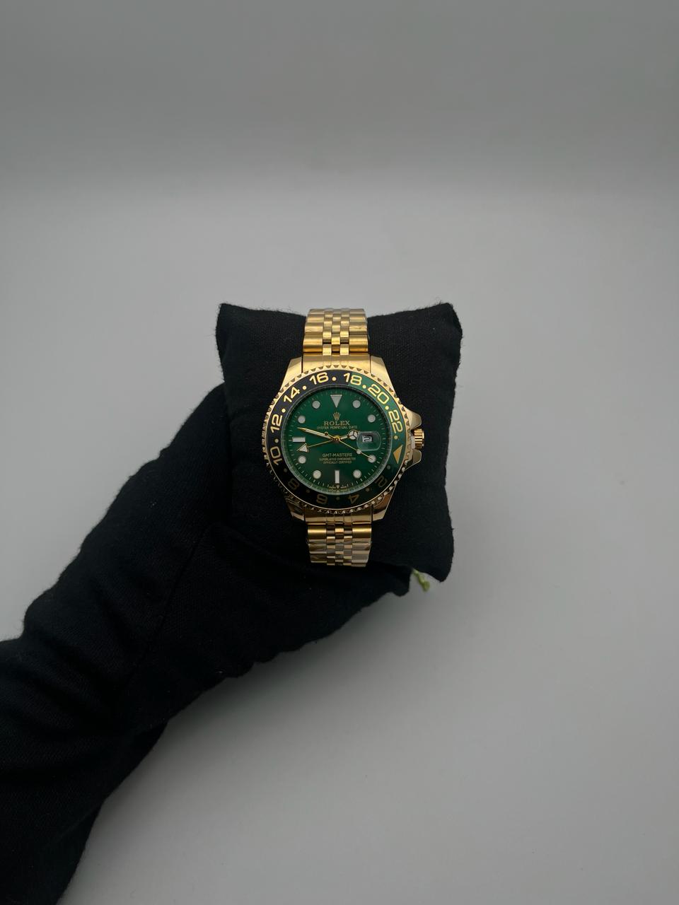 RX GMT ACERO/DORADO/TRENZADO CARA/VERDE BISEL/NEGRO/VERDE