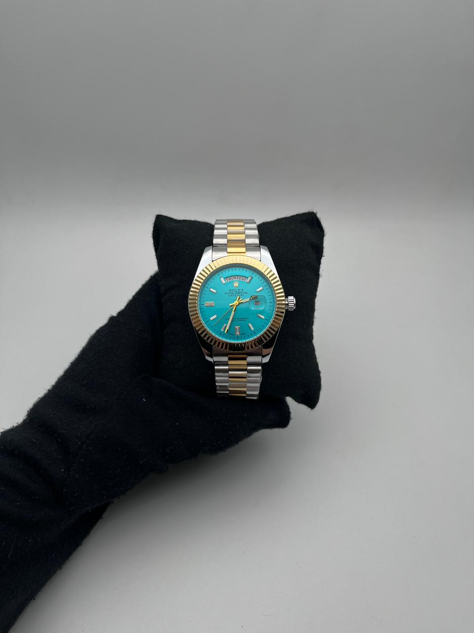 RX DT ACERO/BICOLOR/TRENZADO CARA/AZUL CLARO BISEL/DORADO