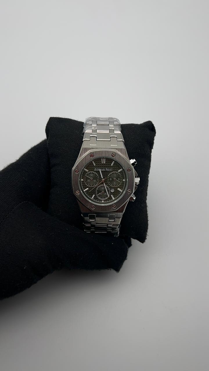 AP ACERO/PLATEADO CARA NEGRA/3 CRONOS BISEL/OCTAGONAL/PLATEADO