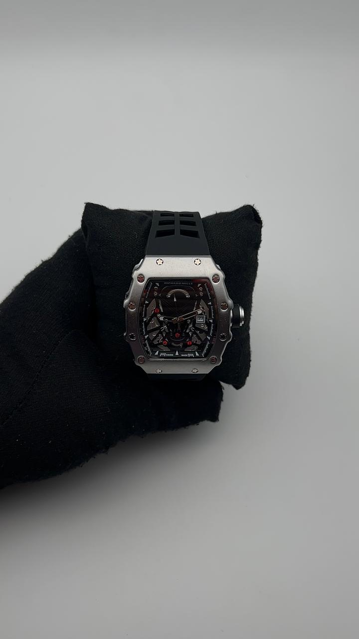 R MILLE GOMA/NEGRO CARA/NEGRA/5 RUBIES BISEL/PLATEADO
