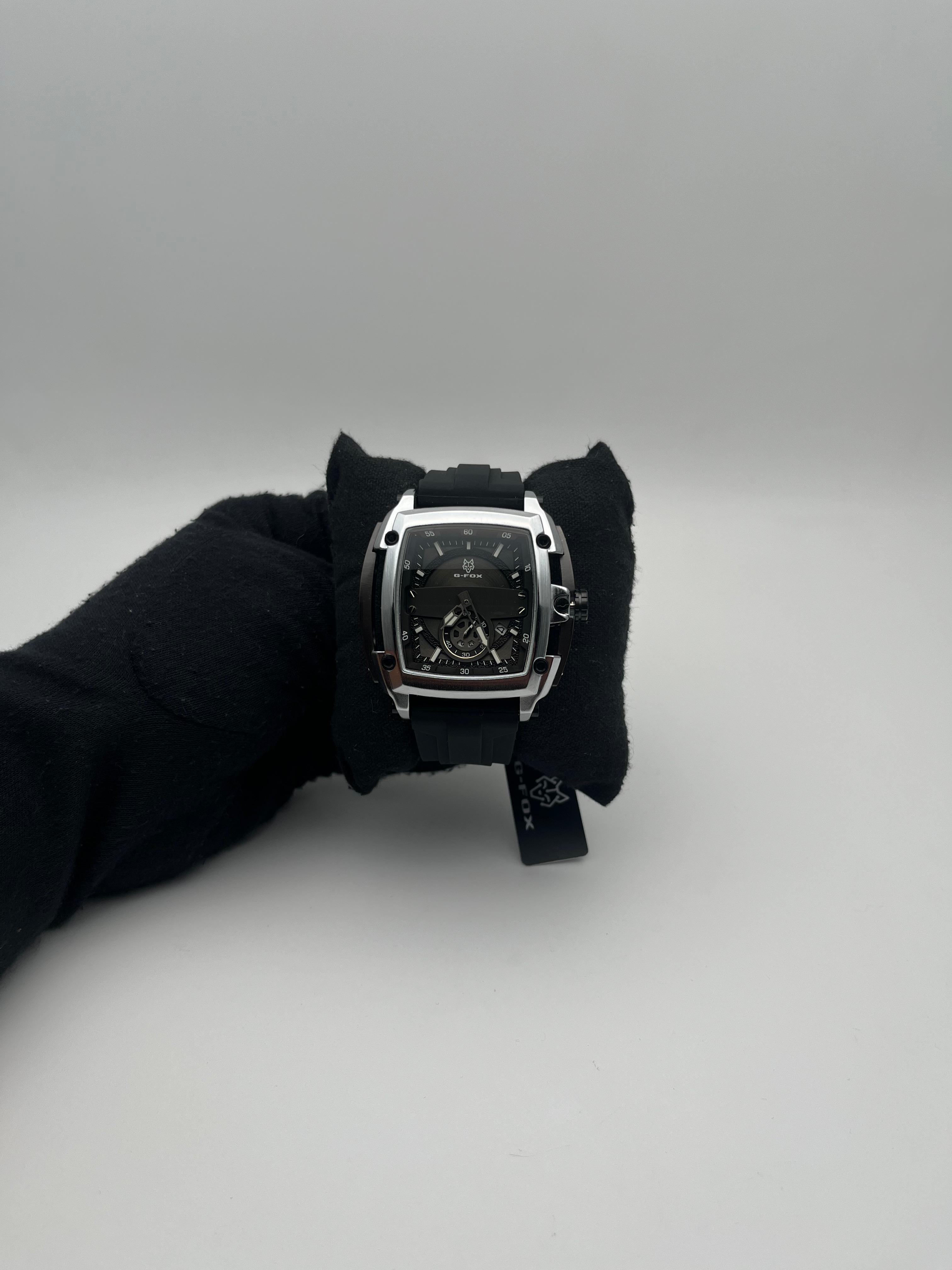 G-FOX ORIGINAL GOMA/NEGRO CARA/NEGRA/CRONO BISEL/PLATEADO/NEGRO/CUADRADO