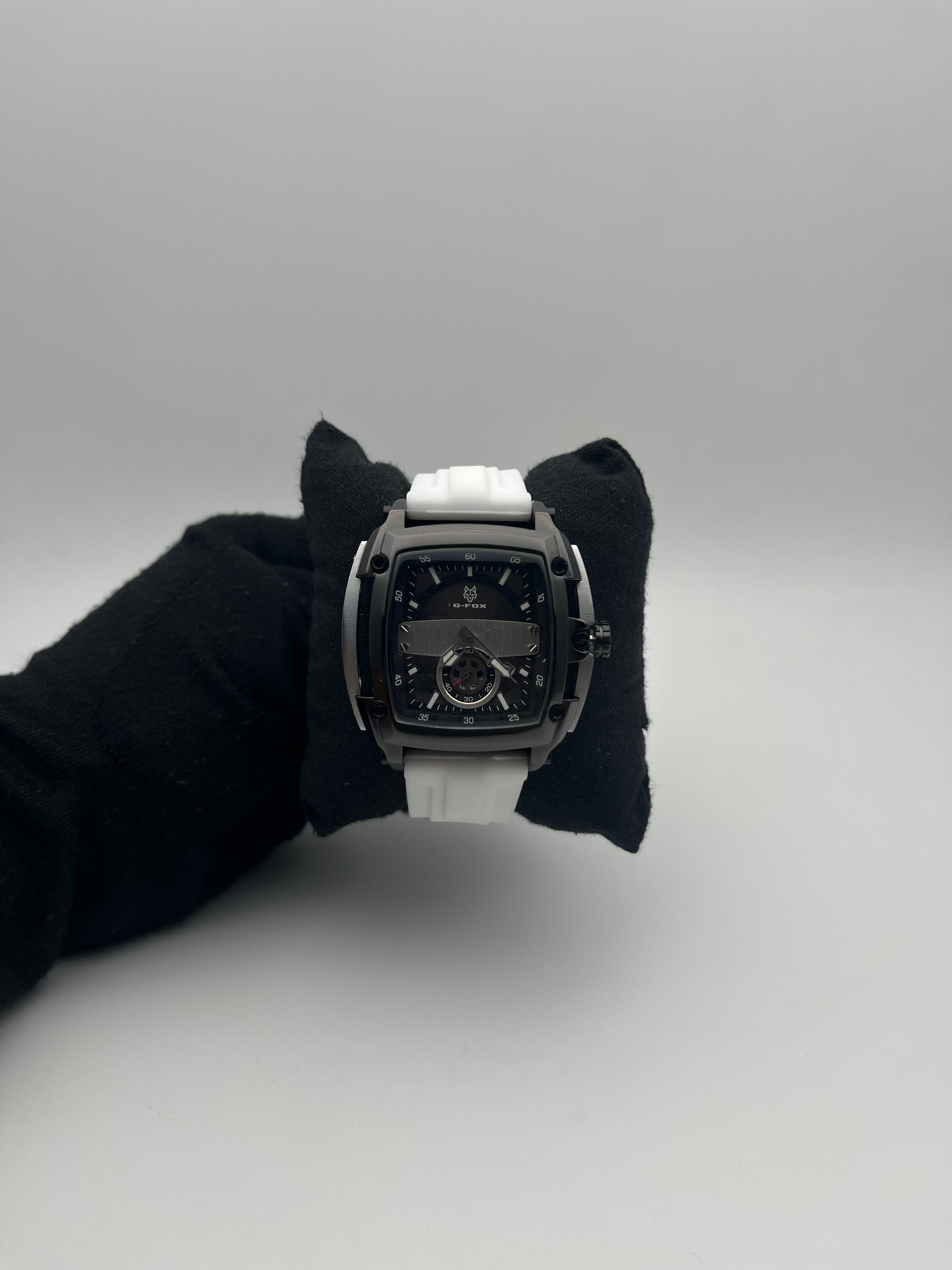 G-FOX ORIGINAL GOMA/BLANCO CARA/NEGRA/PLATEADA/CRONO BISEL/NEGRO/CUADRADO