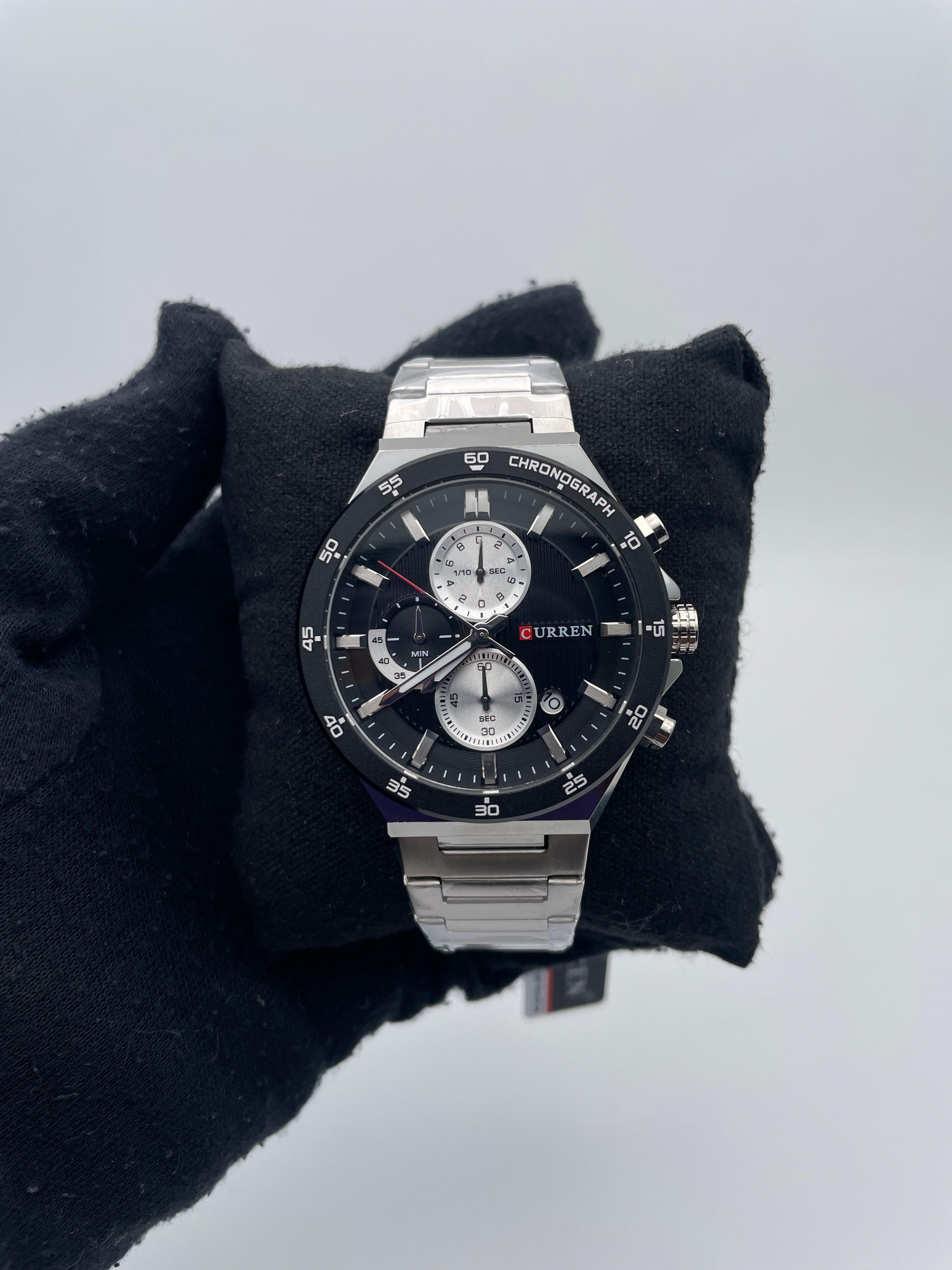 CRRN 8481 ACERO/PLATEADO BISEL/NEGRO CARA/NEGRA/PLATEADA/3 CRONOS