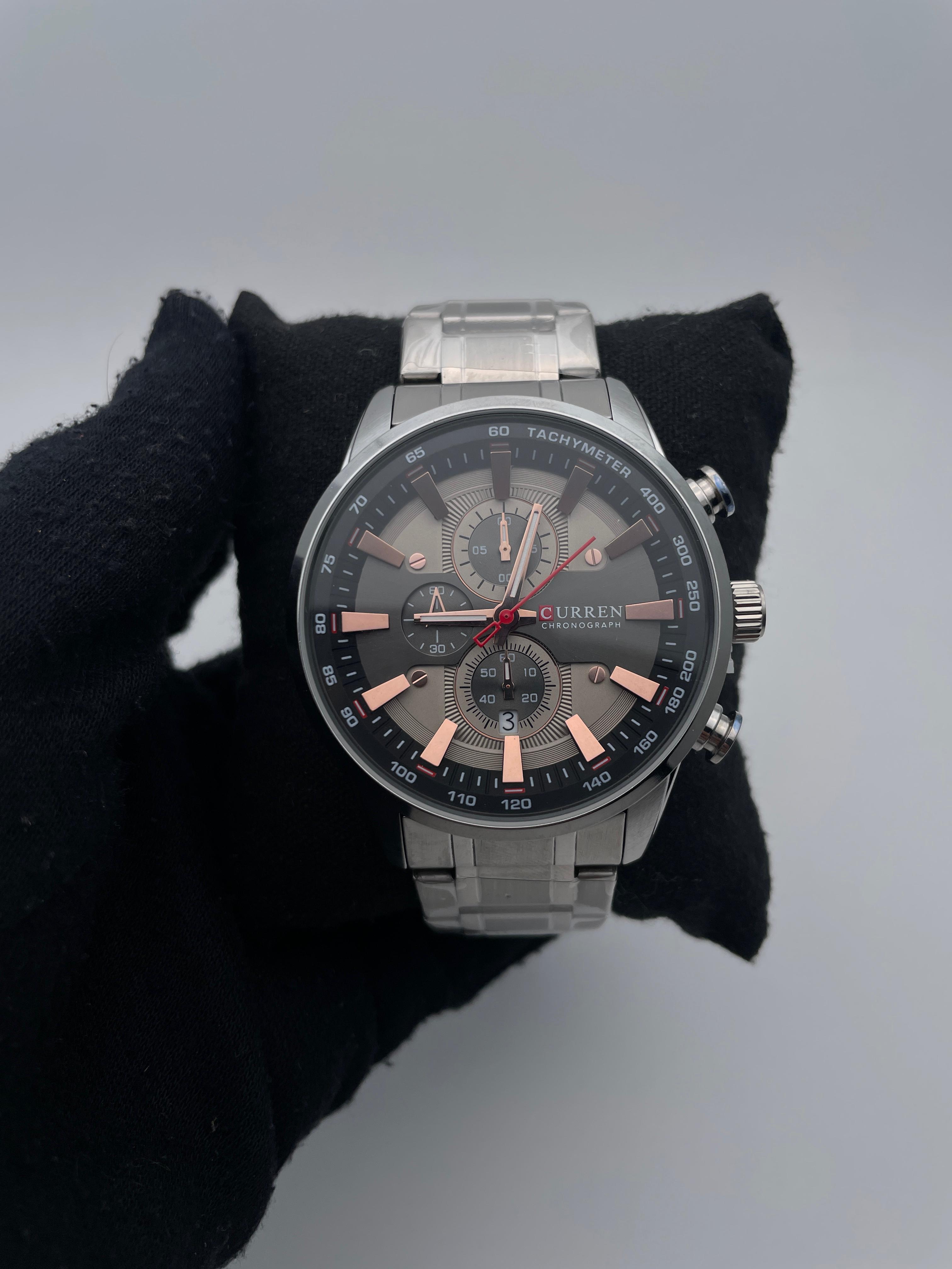 CRRN 8351 ACERO/PLATEADO CARA/NEGRA/GRIS/3 CRONOS BISEL/PLATEADO