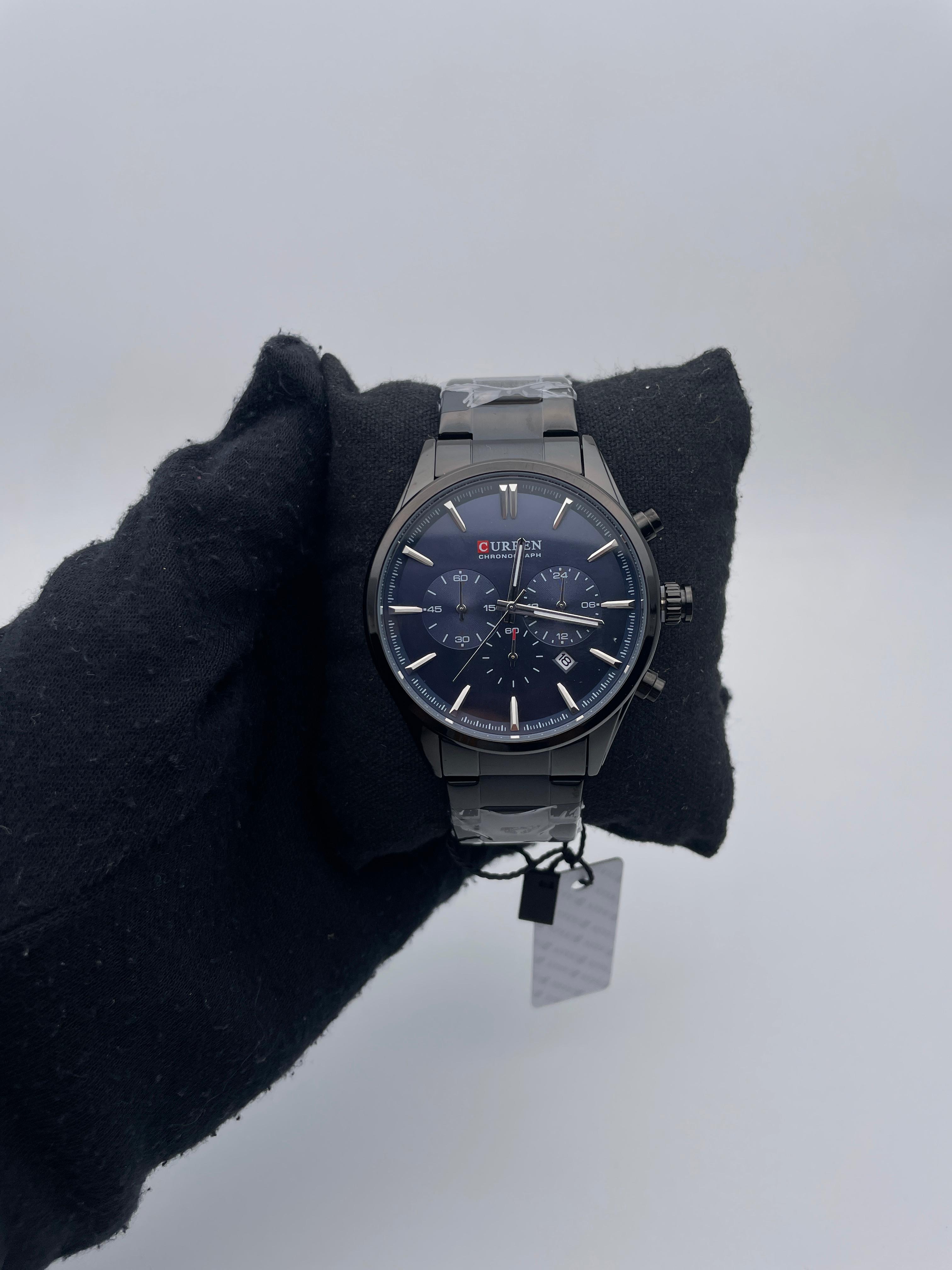 CRRN 8446 ACERO/NEGRO CARA/AZUL OSCURA/3 CRONOS BISEL/NEGRO