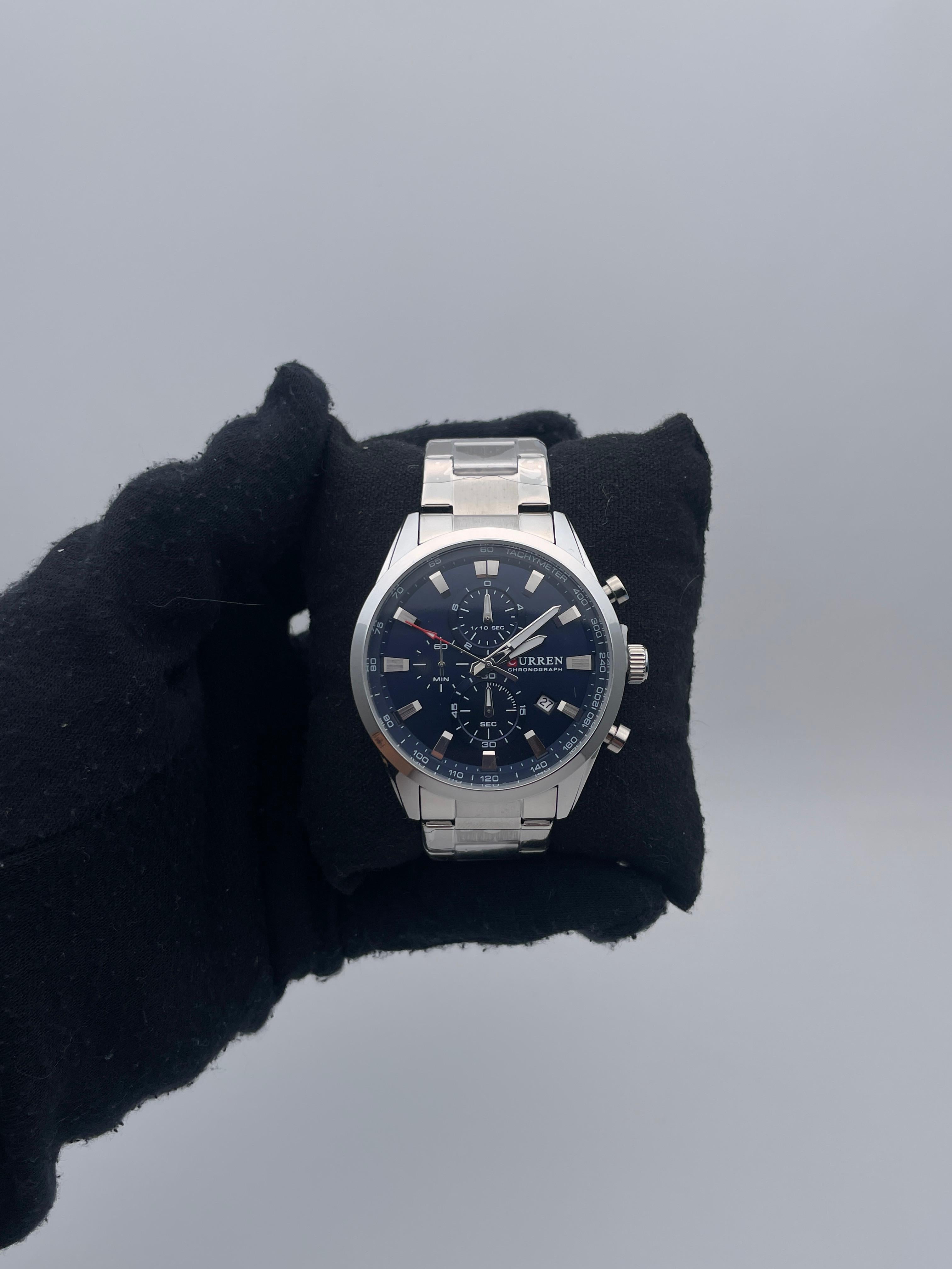 CRRN 8445 ACERO/PLATEADO CARA/AZUL OSCURA/PLATEADA/3 CRONOS BISEL/PLATEADO