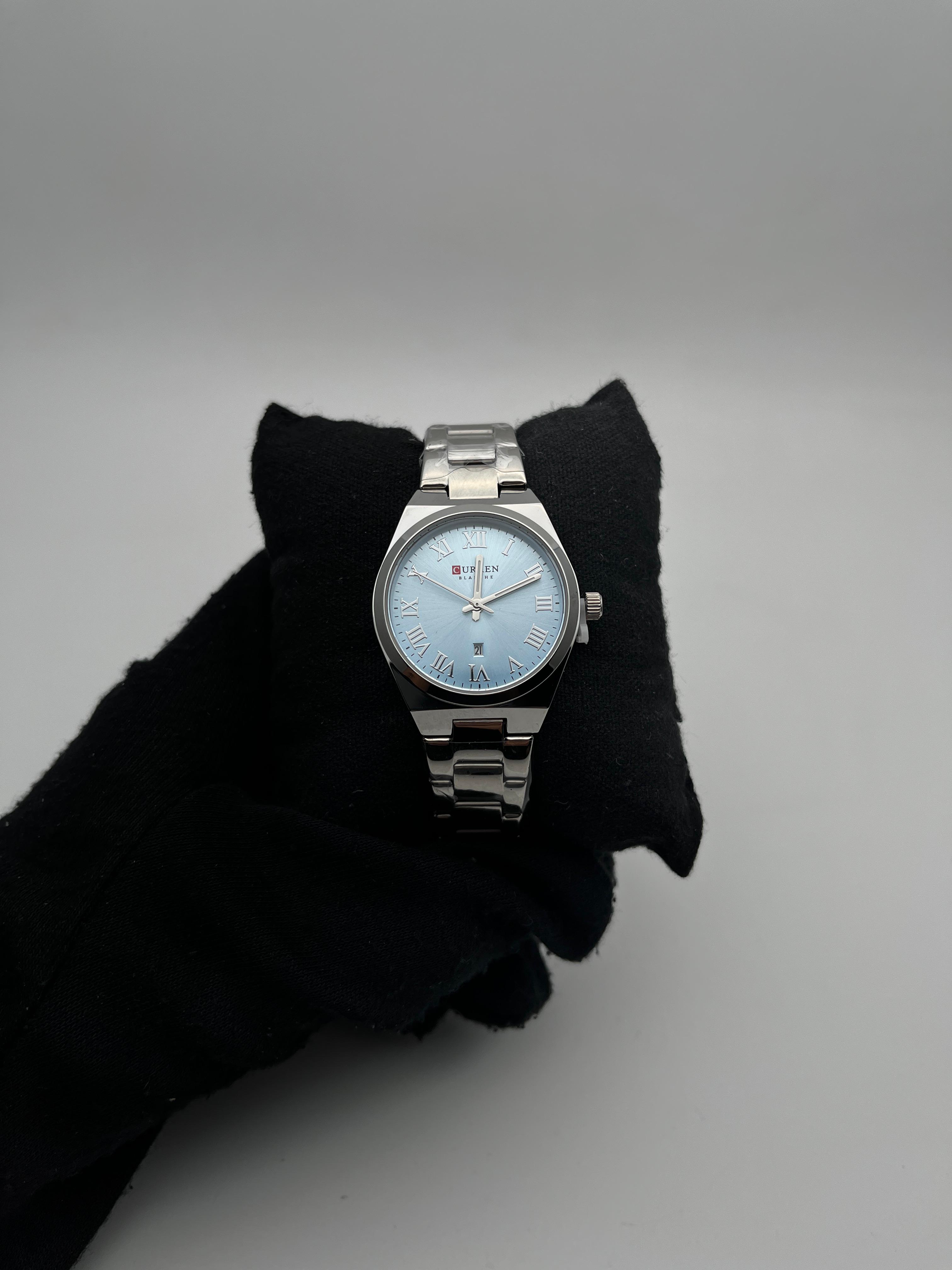 CRRN DAMA 9095 ACERO/PLATEADO CARA/AZUL CLARA/ROMANOS BISEL/PLATEADO/LISO