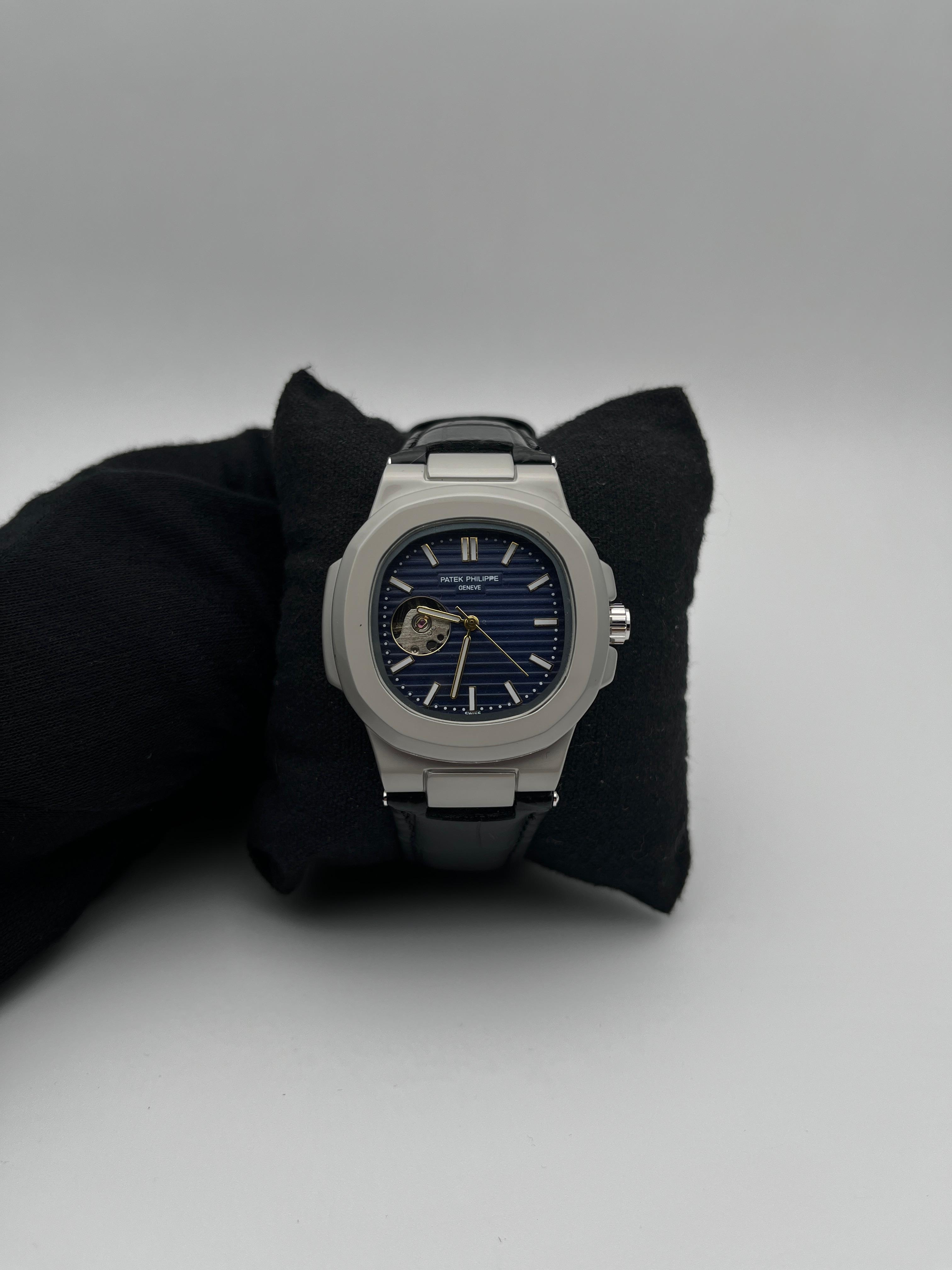 PTK AUTOMATICO CUERO/NEGRO CARA/AZUL OSCURA BISEL/PLATEADO