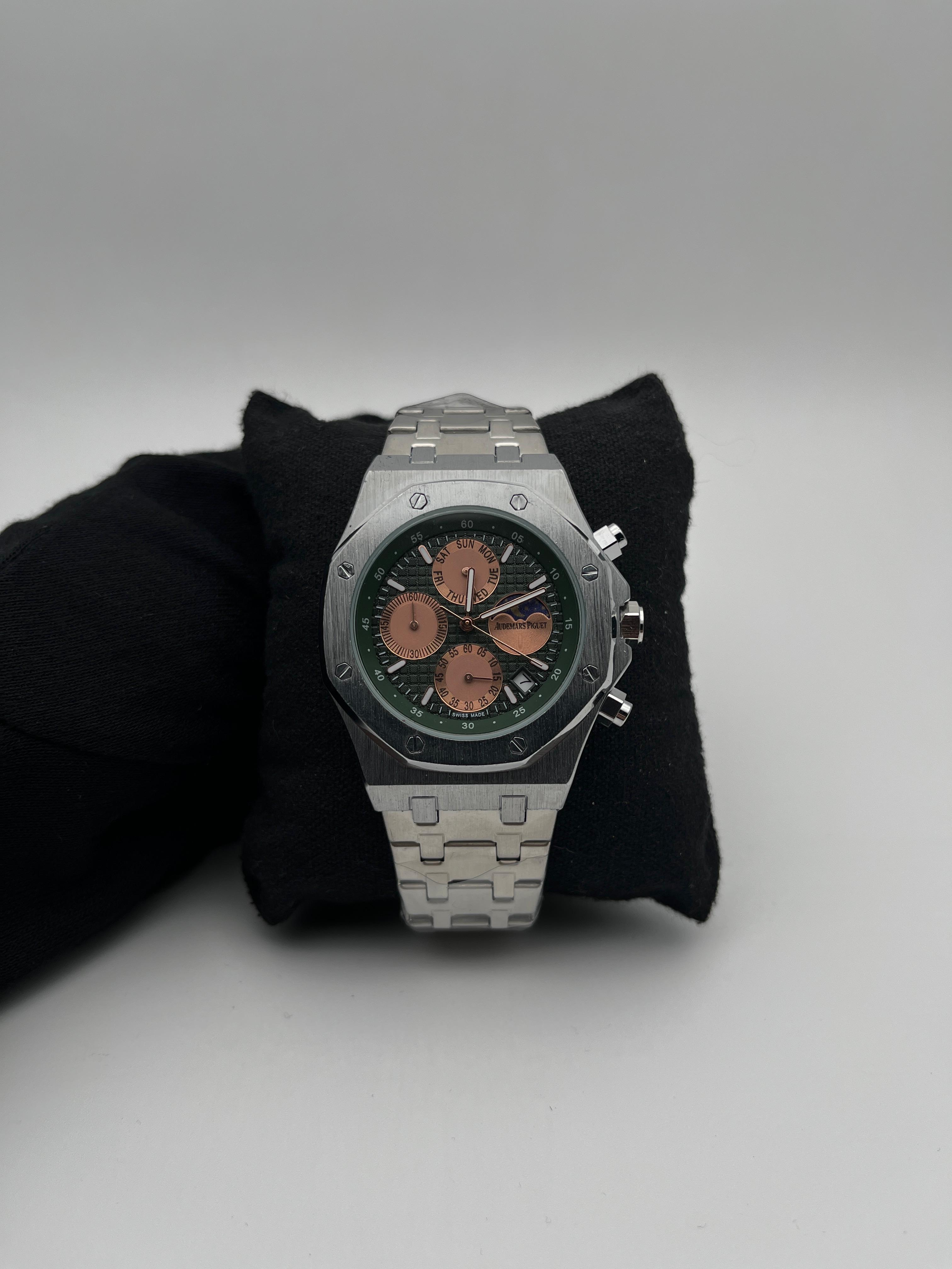 AP FUNCIONAL ACERO/PLATEADO CARA/VERDE/4 CRONOS/PALO ROSA BISEL/OCTAGONAL/PLATEADO