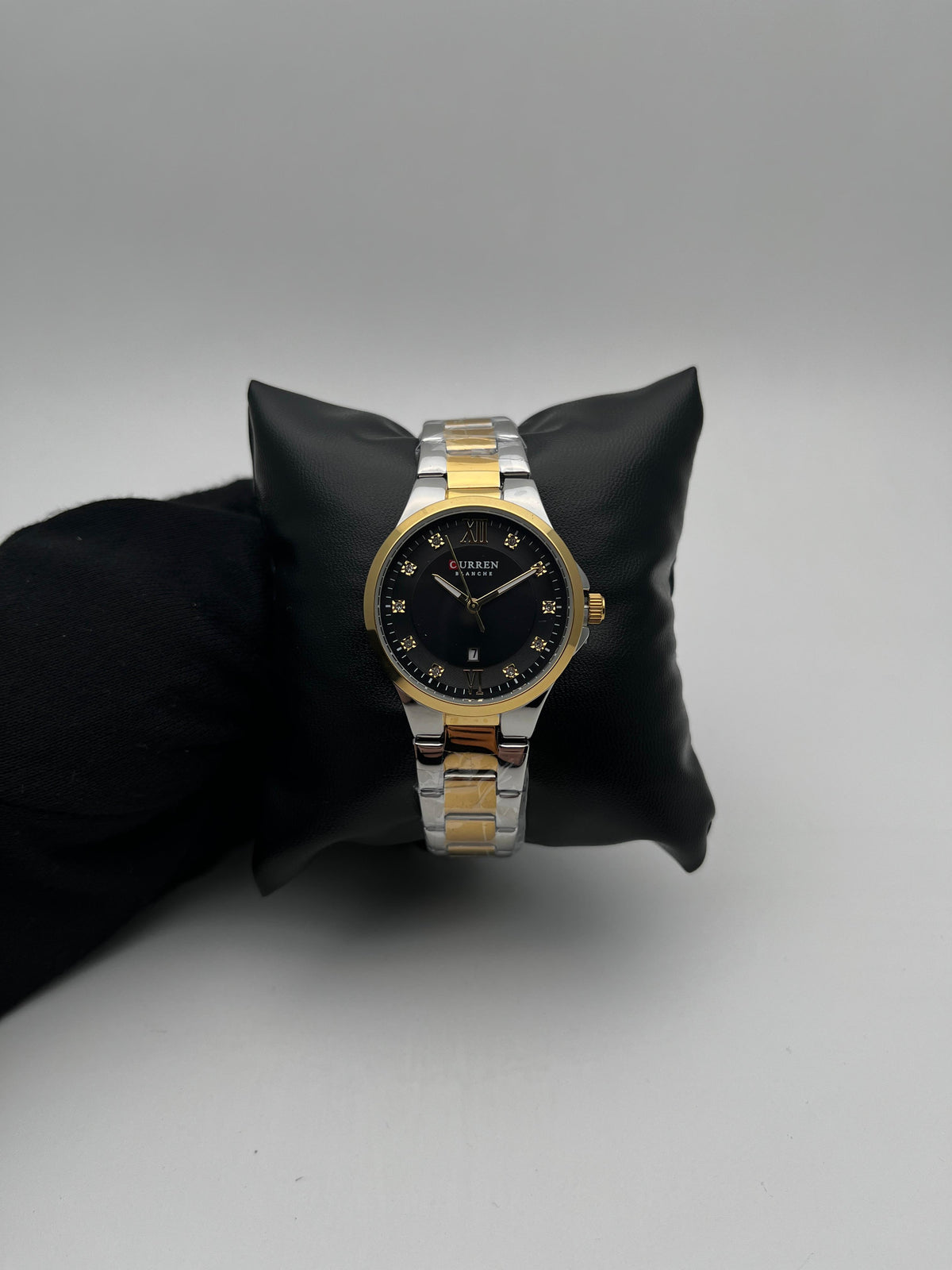 CRRN DAMA 9107 ACERO/BICOLOR CARA/NEGRA/CIRCONES BISEL/DORADO/LISO