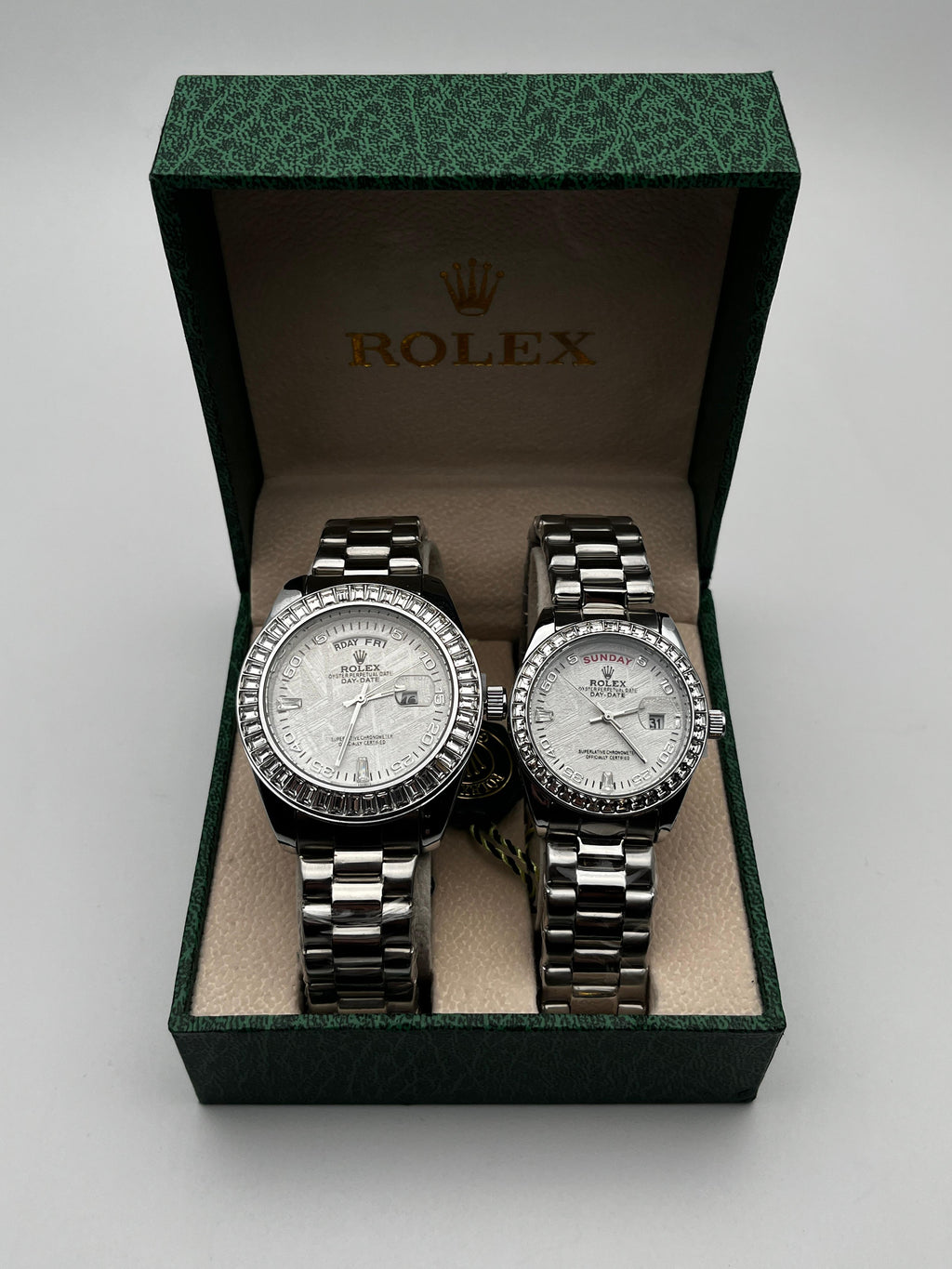 COMBO PAREJA RX DT ACERO/PLATEADO  BISEL/PLATEADO/CUBANO CARA/PLATEADA