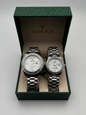 COMBO PAREJA RX DT ACERO/PLATEADO  BISEL/PLATEADO/CUBANO CARA/PLATEADA