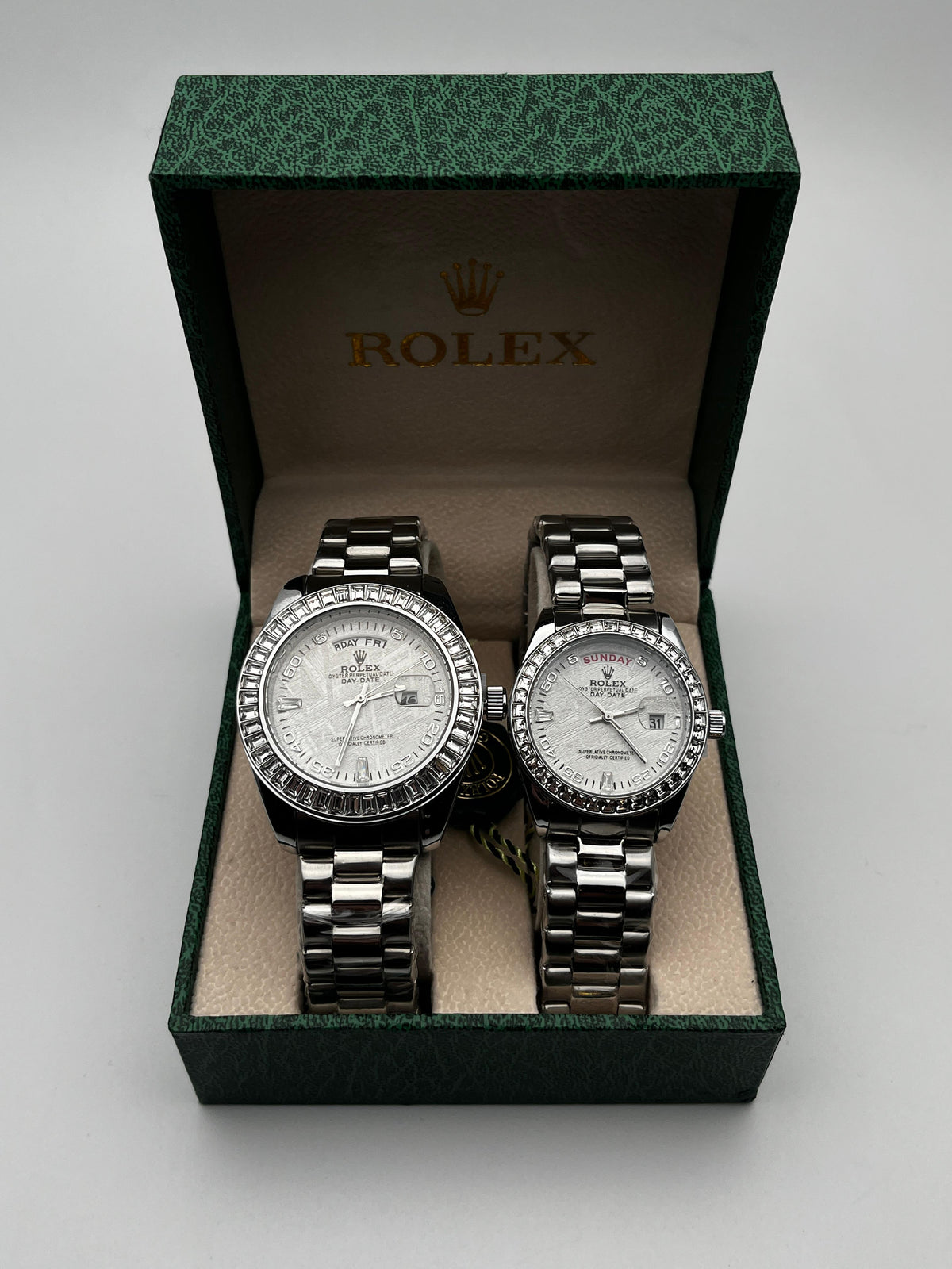 COMBO PAREJA RX DT ACERO/PLATEADO  BISEL/PLATEADO/CUBANO CARA/PLATEADA