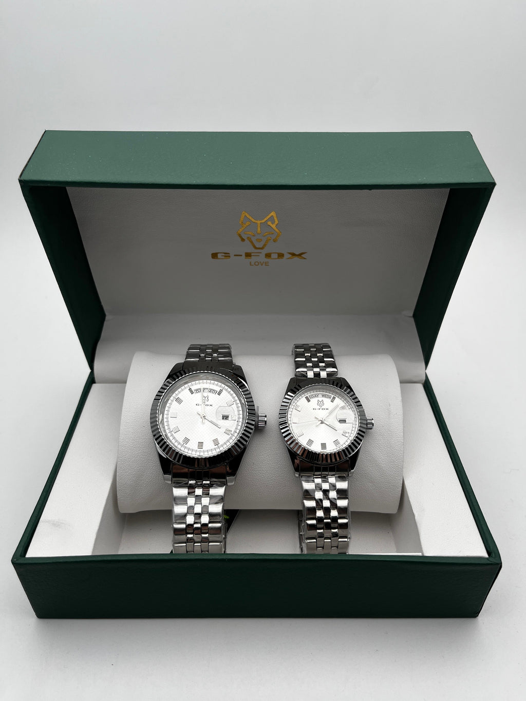 COMBO PAREJA G-FOX DT ORIGINAL ACERO/PLATEADO CARA/PLATEADA BISEL/PLATEADO
