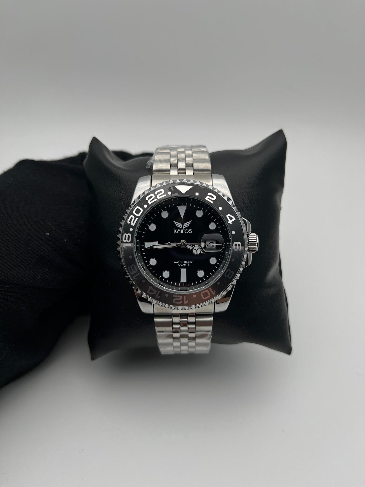 KAIROS FA013M GMT ACERO/PLATEADO/TRENZADO CARA/NEGRA BISEL/NEGRO/PLATEADO