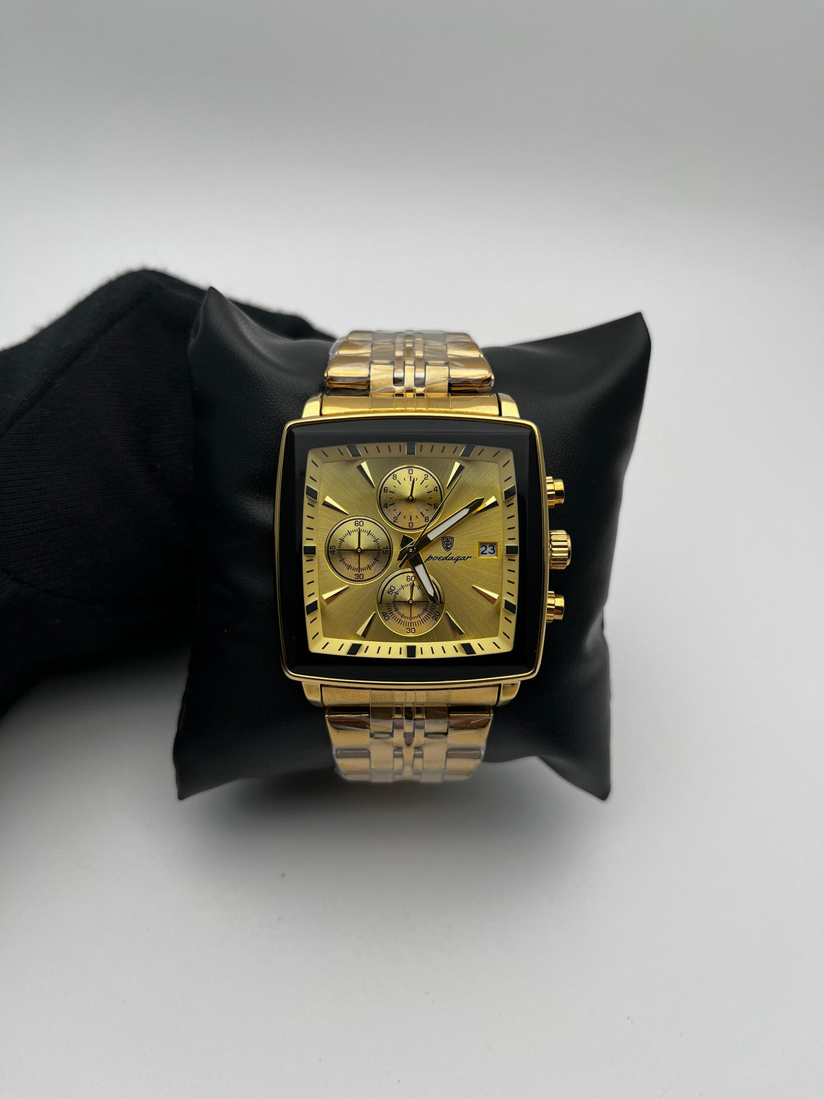 POEDAGAR 866B ACERO/DORADO CARA/DORADA/3 CRONOS BISEL/NEGRO/DORADO CAJA/CUADRADA