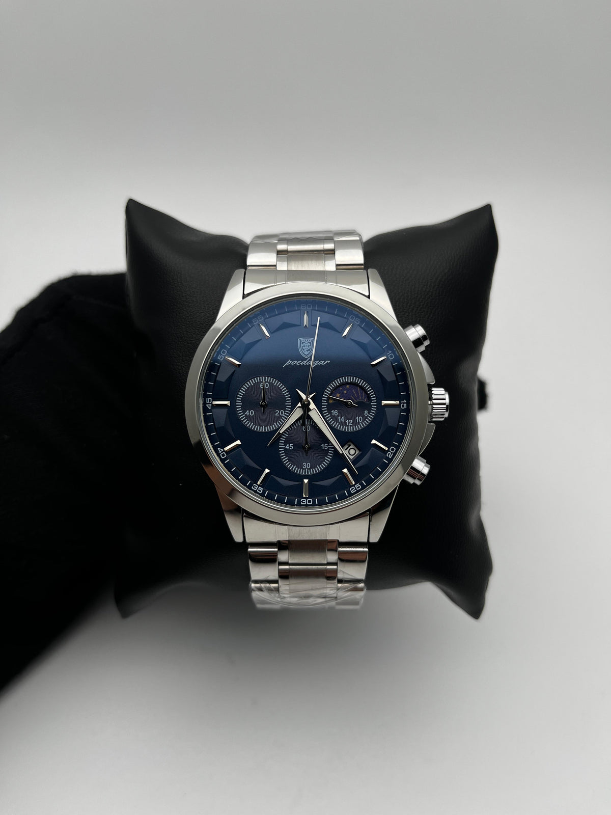 POEDAGAR 928 ACERO/PLATEADO CARA/AZUL OSCURA/3 CRONOS BISEL/PLATEADO